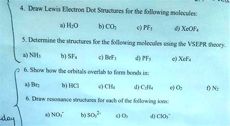 SOLVED:Draw Lewis Electron Dot Structures for the following= molecules: a) Hzo b) COz c) PFs ...