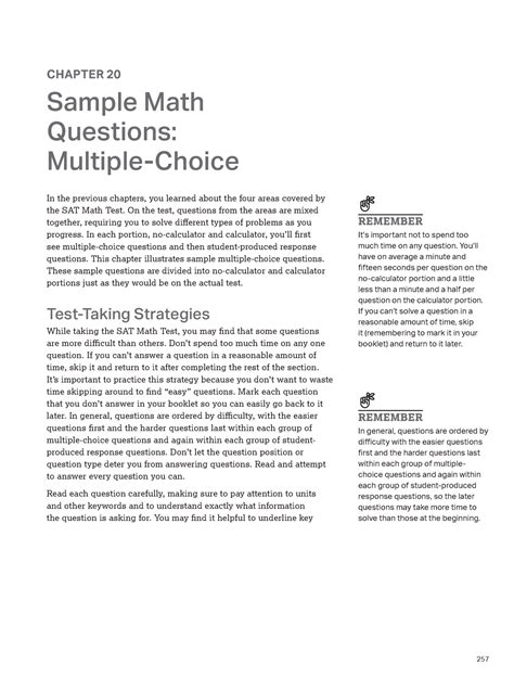 Official sat study guide sample math questions multiple choice - CHAPTER 20 Sample Math