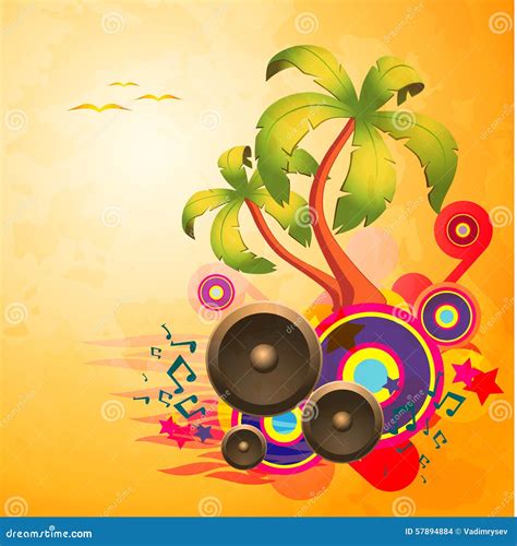 Tropical Disco Dance Background With Speakers Stock Vector