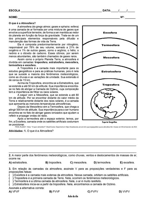 Atividades Sobre Atmosfera 3 Ano