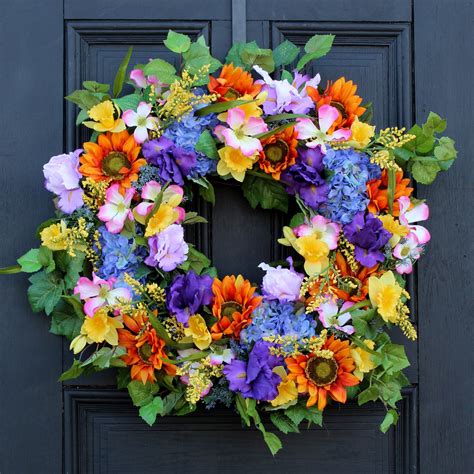 Sunflower And Bright Mixed Floral Spring Summer Front Door Wreath Darby