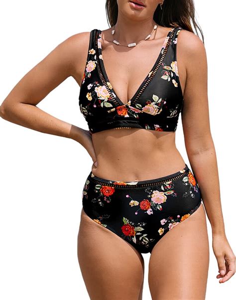 Popvil Two Piece Swimsuit For Women Floral Printed Bikini Set Ladder