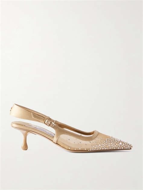 Jimmy Choo Amel Crystal Embellished Mesh And Satin Slingback Pumps