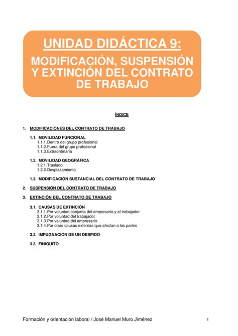 Unidad didáctica 9 Modificación suspensión y extinción del contrato de