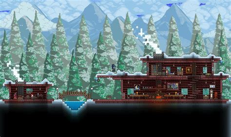 Its Cold And Snowy Outside So I Stayed In And Built A Log Cabin Terraria