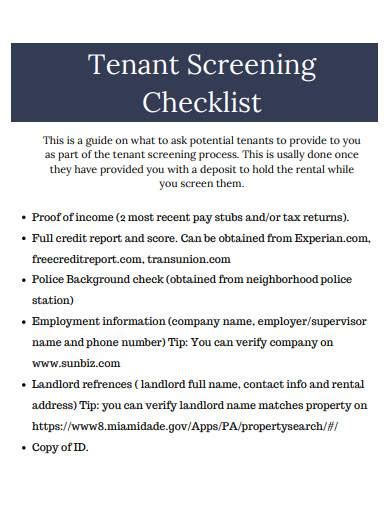 10 Best Tenant Screening Checklist Examples In Pdf Examples