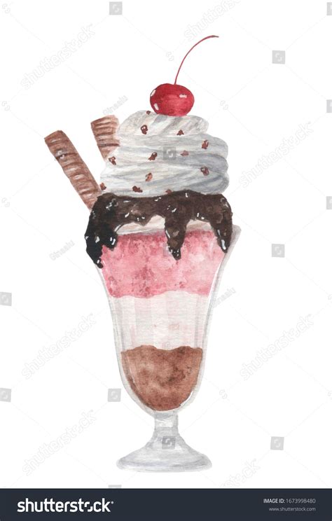 Ice Cream Sundae Watercolor Illustration Stock Illustration 1673998480 ...