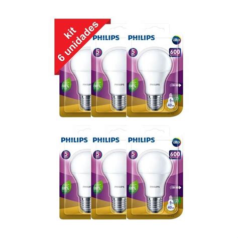 Kit 6 Lâmpadas Led Bulbo 6w 6500k Bivolt Philips Submarino