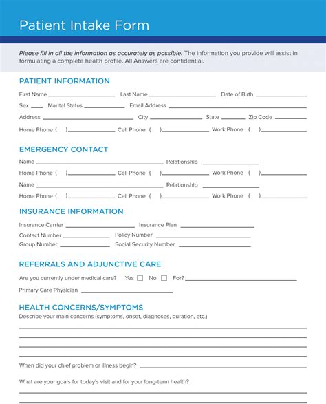 Printable Medical Intake Form Template