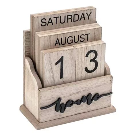 CALENDRIER PERPÉTUEL EN Bois Vintage Bloc de Bois Calendrier pour