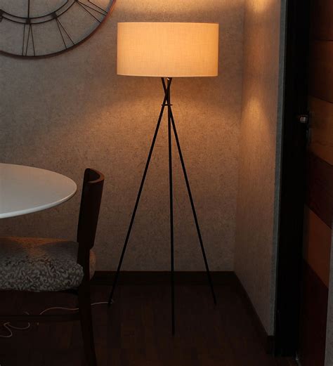 Buy White Fabric Shade Tripod Floor Lamp With Metal Base By Craftter At