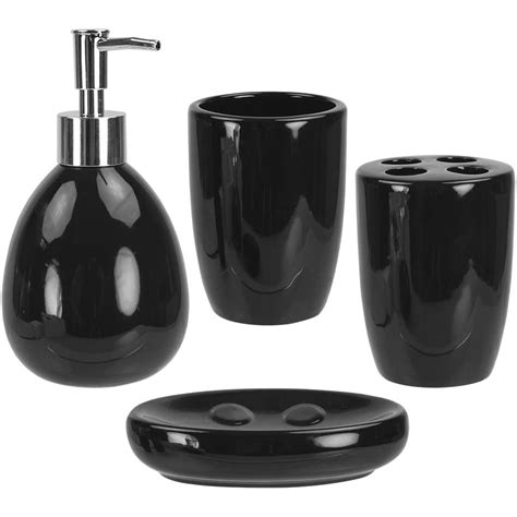 Black Ceramic Bathroom Accessory Set 4 Pcs Phirde Home And Garden Decor