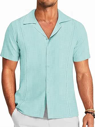 Amazon COOFANDY Camisa De Guayabera Cubana De Lino De Manga Corta