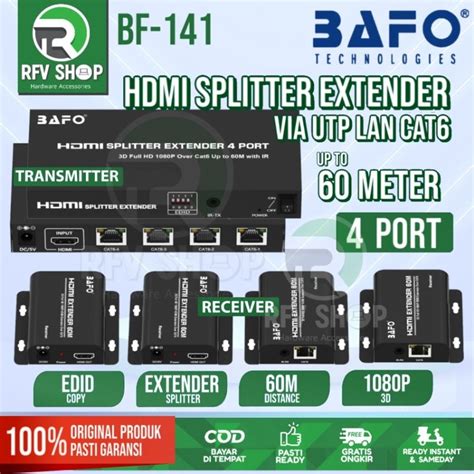 Jual Bafo Hdmi Splitter Extender 4 Port Via Utp Cat6 Up To 60 Meter Bf