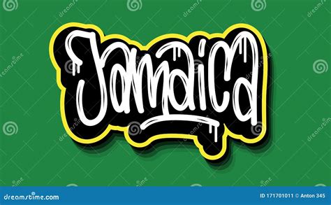 Jamaica Hand Lettering Graffiti Tag Style Sticker Design Stock Vector