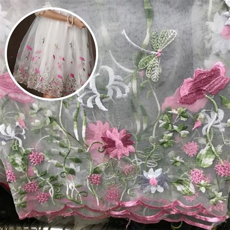 Stylish Chiffon Flowers Laces Organza Fabric Elegant Tulle Bilateral