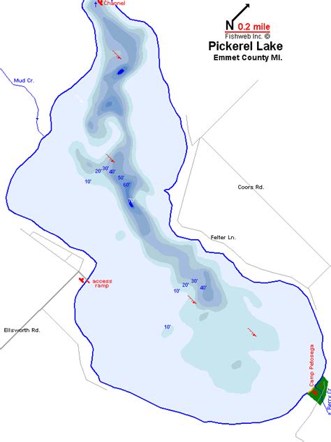 Pickerel Lake Map Emmet County Michigan Fishing Michigan Interactive™