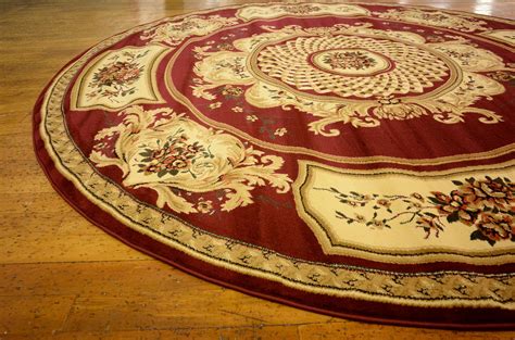 Burgundy 9 10 X 9 10 Classic Aubusson Round Rug Esalerugs