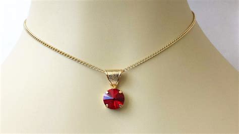 Red Crystal Necklace Red Rhinestone Pendant Layering Necklace Choker Gold Necklace Jewelry