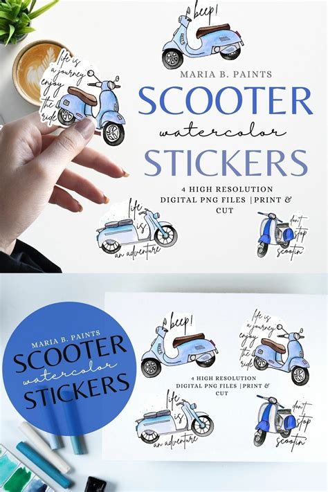 Blue Scooter Stickers PNG Moped Printable Planner Sub (1166140) | Stickers | Design Bundles ...