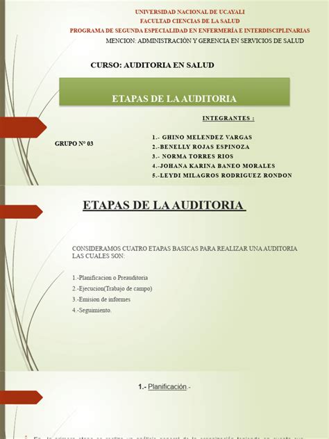 Etapas De La Auditoria En Salud Grupo 3 Pdf Hospital Auditoría