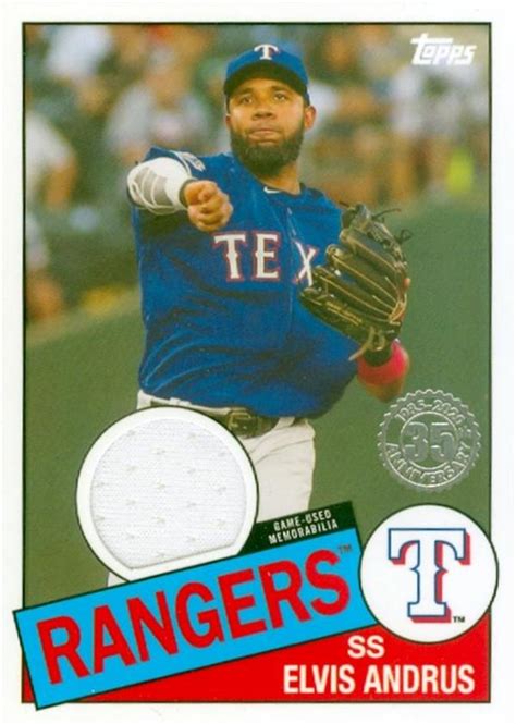 Elvis Andrus player worn jersey patch baseball card (Texas Rangers) 2020 Topps #85TREA