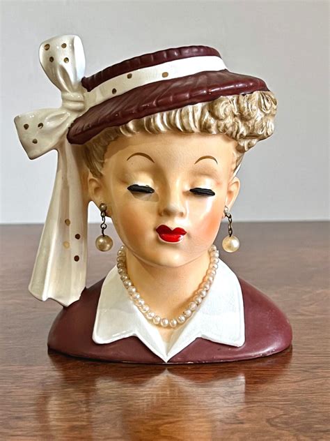 Brown Lucille Ball Lady Head Vase Napco C A Pearl Etsy