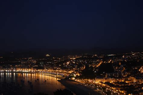 Playas De San Sebastian Night Atop The Funicular In San Sebastian Spain