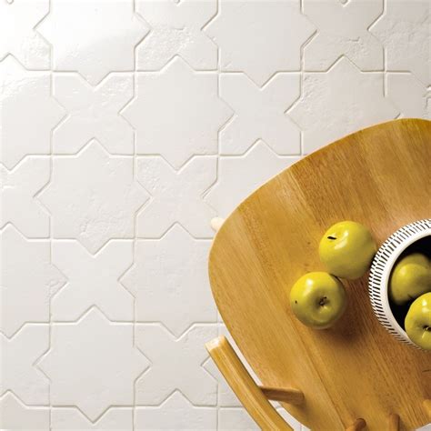 Parma White Polished Star And Cross Terracotta Look Porcelain Tile