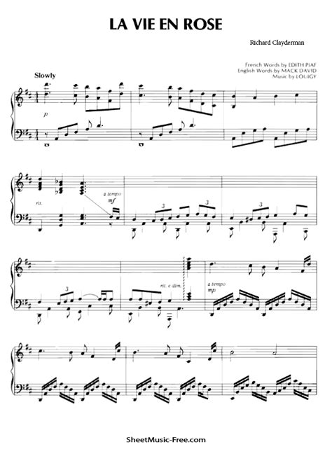 Download La Vie En Rose Sheet Music PDF Richard Clayderman – Download