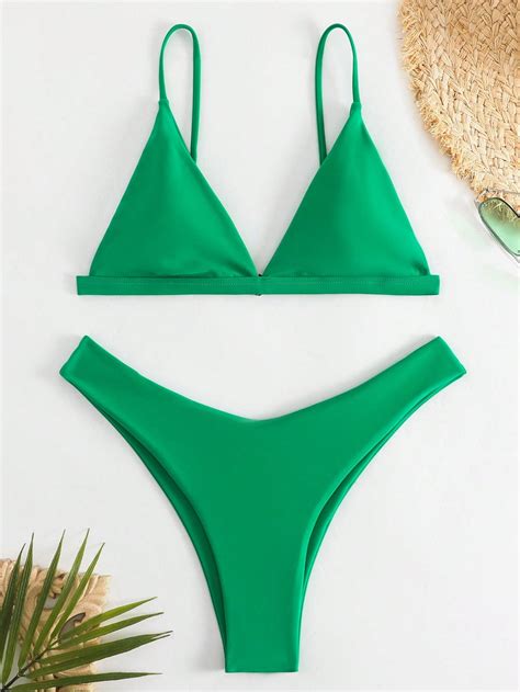 Swim Summer Beach Mono Bikini Set Triangle Bra And High Cut Bottom 2