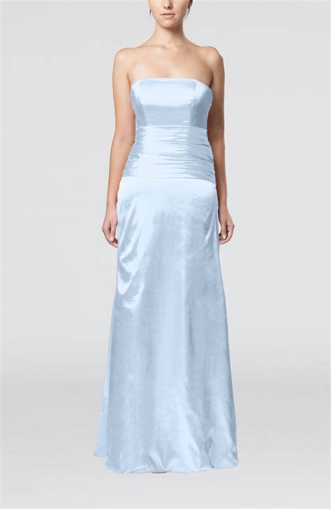 Ice Blue Elegant Strapless Backless Silk Like Satin Ribbon Bridesmaid