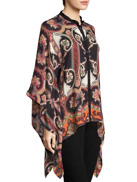 Etro Wool Silk Poncho In Black Lyst