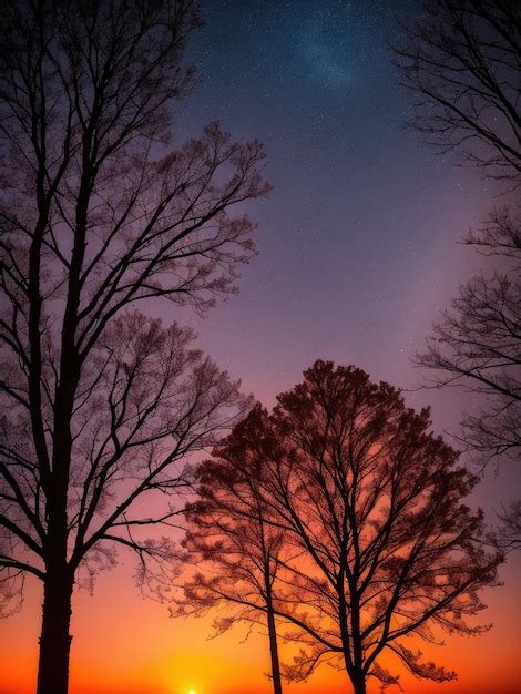 Premium Photo | Tree on the background of the sunset sky