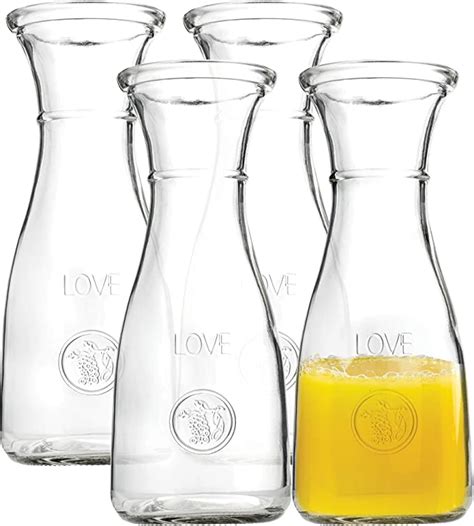 Clear Glass Carafe Drink Pitcher Elegant Wine Decanter Pack Of 4 750ml Love