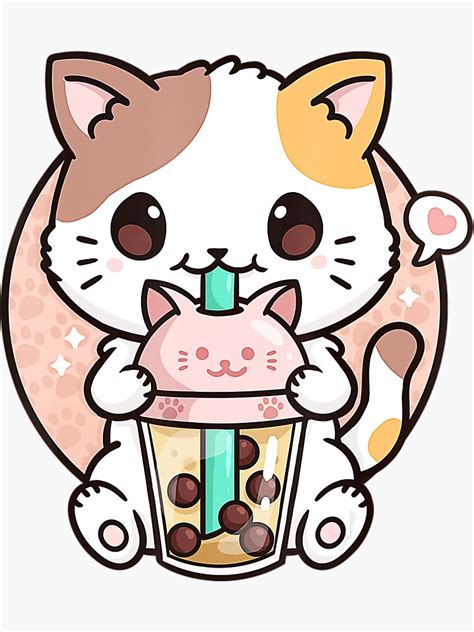 Cat Boba Tea Bubble Tea Anime Kawaii Japanese Girls Teenager Sticker