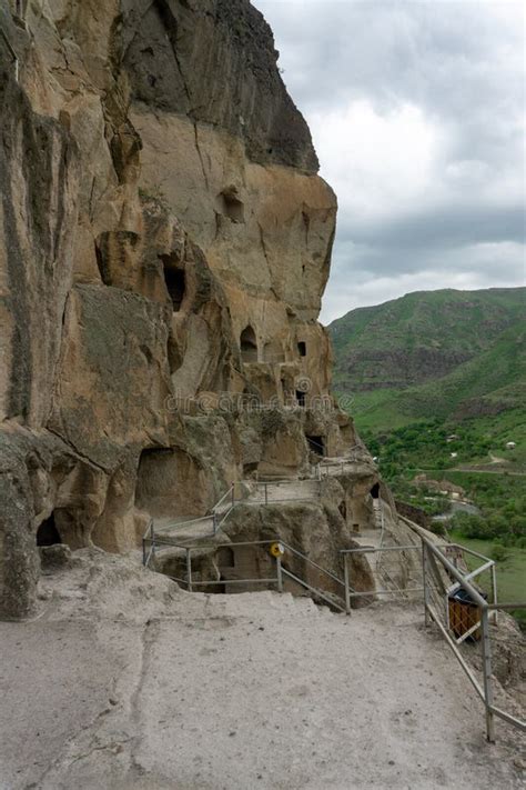 Day View Of Caves Stairs And Mountains Vardzia Is A Cave Monastery