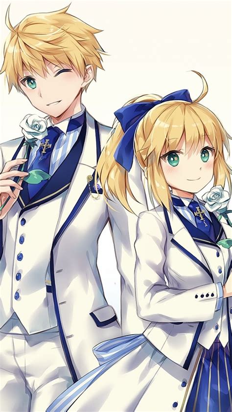 Two Anime Characters Dressed In White And Blue