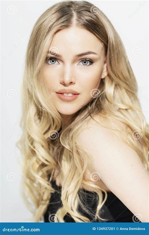 Beautiful Young Woman With Long Blond Hair Vertical Portrait Stock Image Image Of Chain