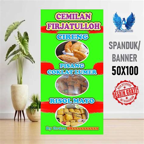 jual cetak banner cetak spanduk aneka cemilan ukuran  cm bisa