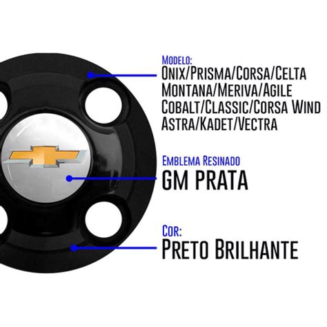 Jogo 4 Calotas Centro De Roda Corsa Gm Chevrolet Aro 13 14 15 Preta