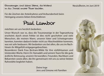 Traueranzeigen Von Paul Lambor Trauerportal Ihrer Tageszeitung