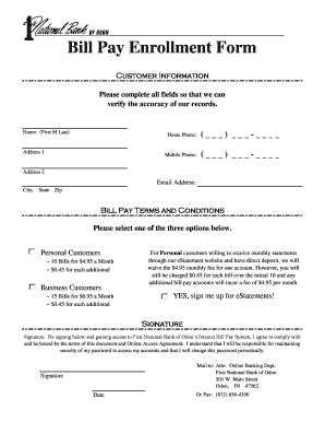 Fillable Online Bill Pay Enrollment Form Bfnbodonbbcomb Fax Email