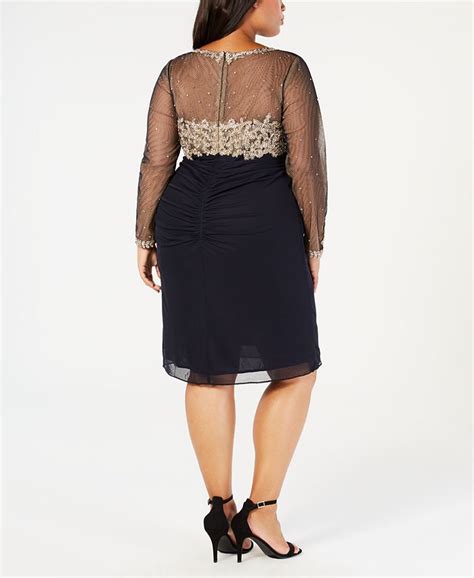 Xscape Plus Size Embroidered Ruched Illusion Dress Macys