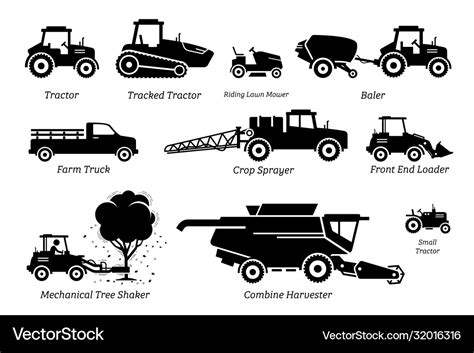 List agriculture farming vehicles tractors Vector Image