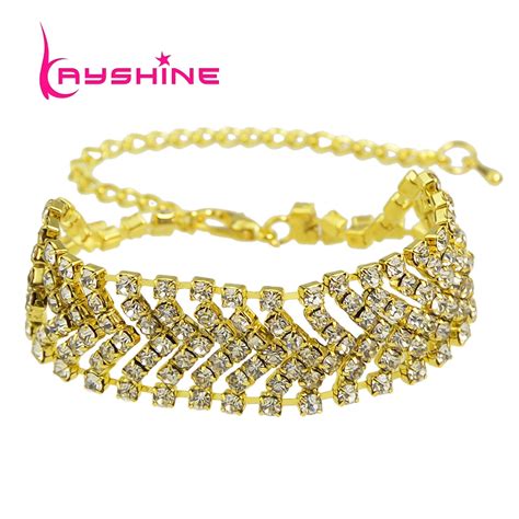 Luxurious New Gold Color Silver Color Chain With Full Rhinestone Width