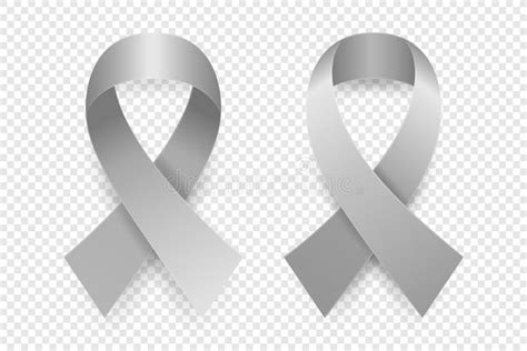 Vector 3d Realistic Gray Ribbon Set Brain Cancer Awareness Symbol