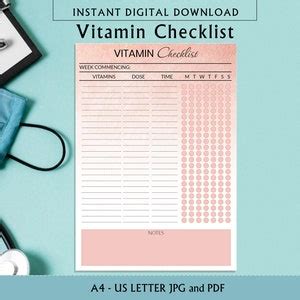 Vitamin Checklist, Daily Vitamin Checklist, Vitamin Tracker, Weekly ...