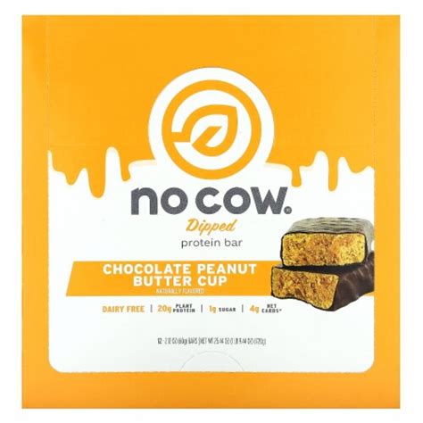 No Cow Dipped Protein Bar Chocolate Peanut Butter Cup 12 Bars 212 Oz