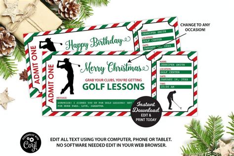 Golf Lessons Ticket Editable Golf Lessons Gift Certificate Etsy